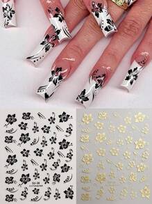 芙蓉花指甲贴纸，芙蓉花指甲贴花 3D 自粘白色粉色彩色夏威夷花卉指甲贴纸樱花指甲设计夏季装饰美甲