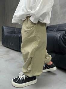 男童宽松超轻棉麻阔腿裤夏季休闲长裤 - 卡其色 - 查看 1