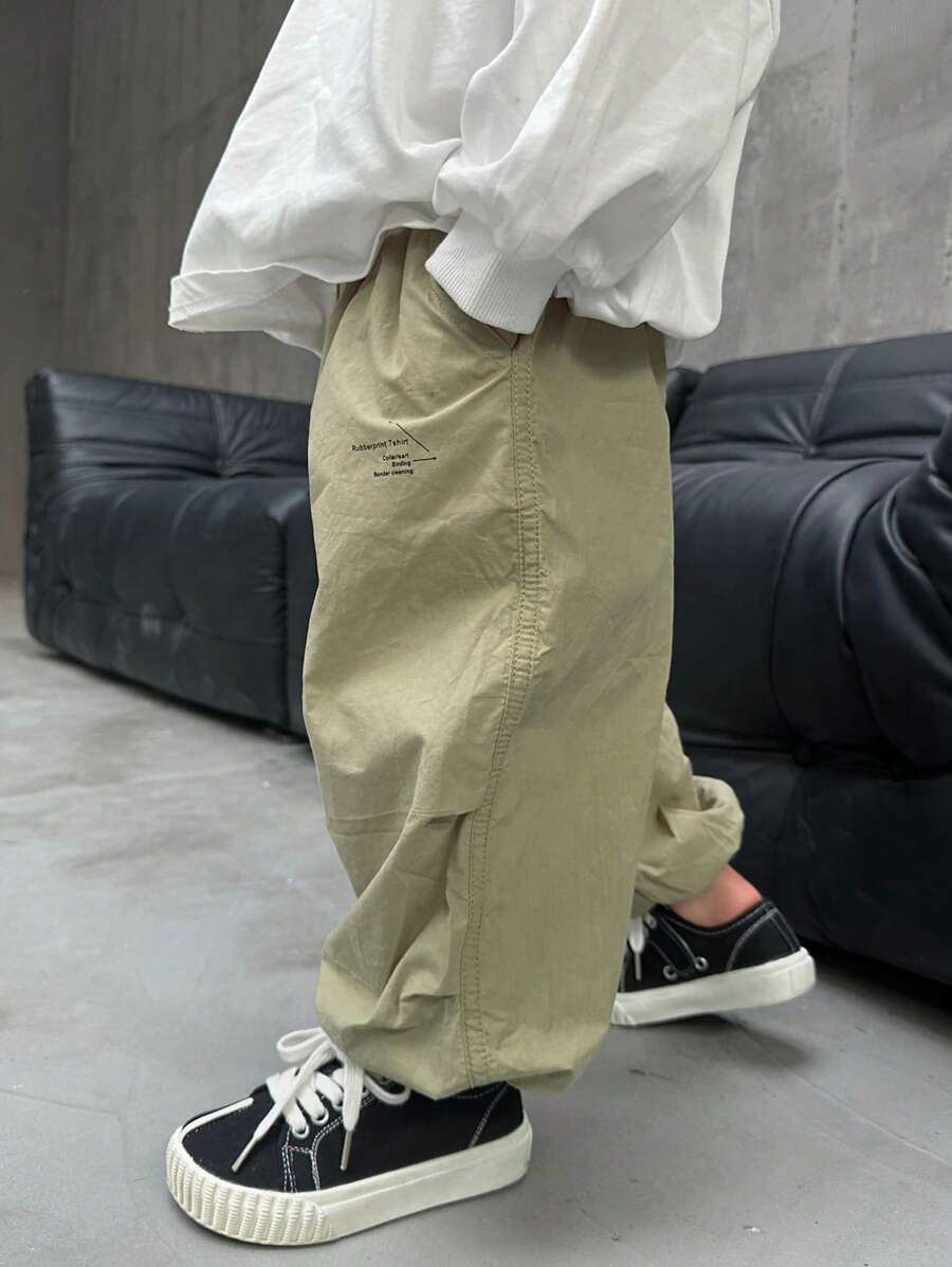 男童宽松超轻棉麻阔腿裤夏季休闲长裤 - 卡其色 - 查看 1