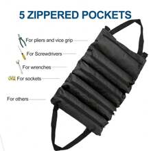 1pc 600D Oxford Cloth Tool Bag, Multi-Functional Rolled Tool Bag, Wrench Roll, For Car Repair Maintenance Tool Kit, Portable Multi-Purpose Hardware Tools Storage Pouch, 5 Zipper Pockets Rolled Storage Bag, Mechanic, Electrician & Enthusiasts Tool Roll Pouch, Car Camping Equipment