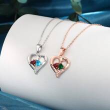 1pc Personalized Birthstone Necklace, Customizable Name, 925 Sterling Silver Heart Pendant Necklace, Mother's Day Gift For Her