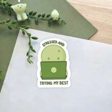 2张Smiski贴纸！“压力山大，努力做到最好”，适用于子弹日记本、计划本、笔记本电脑、水瓶、手机壳、装饰品 - 彩色 - 查看 1