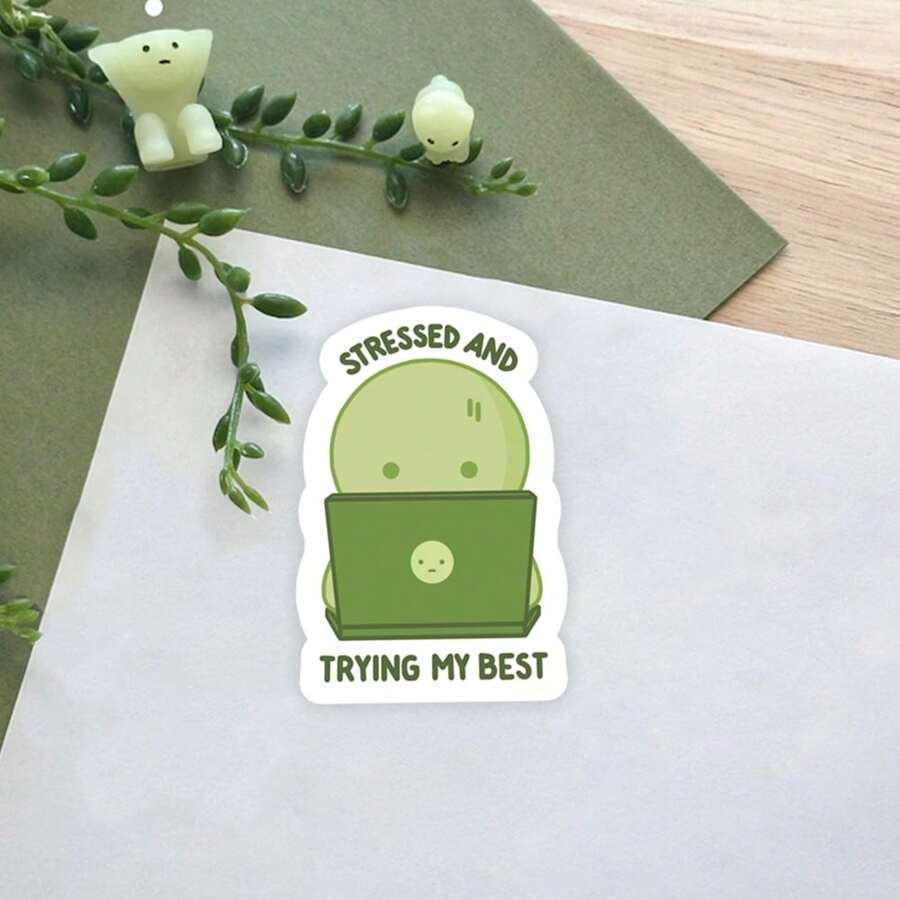 2张Smiski贴纸！“压力山大，努力做到最好”，适用于子弹日记本、计划本、笔记本电脑、水瓶、手机壳、装饰品 - 彩色 - 查看 1