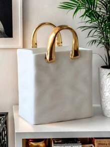 Rinkle Paper Bag Ceramic Makeup Brush Storage Container,Vase,5.7 Inch Square Wide Mouth Pleated Vase, Unique White Matte Vase, Minimalist Boho Vase For Flower Arrangement Table Centerpiece Home Office Bookshelf Decor Suitable For Home Decor, Bedroom Decor, Office And Students, The Best And Christmas Gift,Wintertime Flower Vase Glass Vase