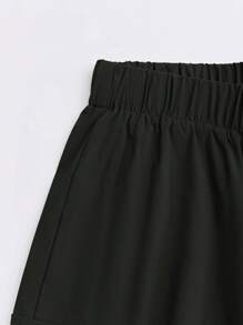 Women's Y2K Style Solid Color Thin Breathable Flap Pocket Straight Leg Cargo Pants, Suitable For Outdoor Sports And Casual Wear, Spring/Summer/Autumn New Elastic High Waist Trousers - Black - View 4