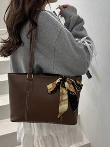 Fashionable Casual Foldable Tote Bag For Women, Large Capacity, Practical For Business, Celebrations, Gifts, Suitable For College Students - Coffee Brown - View 6