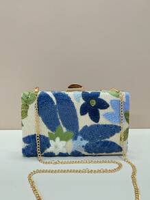 Bolso de embrague de noche bordado con lentejuelas con flores (diseño aleatorio, única pieza), elegante y exquisita cartera de moda para mujer con cadena de metal, apta para fiesta, boda, baile de graduación, Halloween, carnaval, bolso bandolera colorido