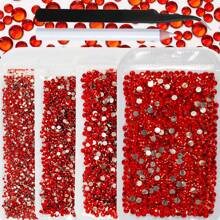 一套 4 袋水钻，尺寸分别为 2 毫米、3 毫米、4 毫米、5 毫米，共计 10,000 颗，配有镐和镊子，不可热修复平底树脂指甲宝石饰物仿水晶钻石用于美甲制作 DIY 美甲用品指甲