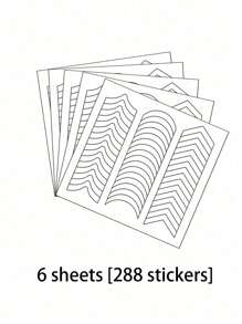 6 Sheets (288 Pieces) French Nail Art Sticker Strips With Wavy Circular Pattern And Nail Polish And Glitter Application Template For Creating French Manicures Without Spilling