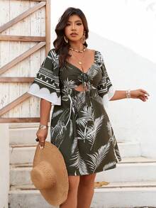 Plus Size Casual Floral Print Dress, Elegant Fashion Holiday Style - Flower Materials - View 4