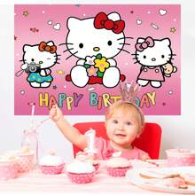 Sanrio 1 pezzo Sanrio Hello Kitty Birthday Party Decorative Background Banner Cartoon Theme Shower Party Perfect Decorative Supplies Bedroom Tapestry Photo Background Booth Props 82.7x59.1 39.4x39.4 39.4x29.5 pollici