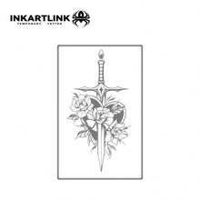 INKARTLINK Sword Flower Tattoo | Plant-Based Semi-Permanent Revolutionary Technology | Waterproof & Long-Lasting 15 Days | Gothic Style Temporary Tattoo | Dark Style Body Art Sticker | Halloween Party Personalized Decoration - Black - View 4