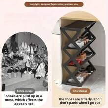 4-Tier Minimalist Metal Shoe Rack - Space Saving Shoe Storage Organizer, X-Shape Design, Easy Assembly, Suitable For Entryway, Bedroom And Dorm | Modern Home Decor, Dorm Essential | Fashionable Shoe Organizer | Sturdy Structure, Shoe Storage Organizer