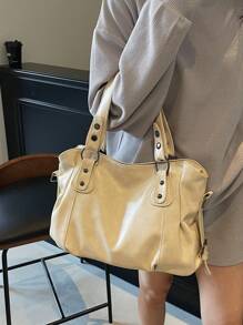 Borsa shopping di grossa capacità in stile vintage minimalista, adatta per studenti e ufficio, per la vita quotidiana