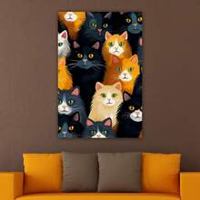 1 Piece Home Wall Decor Framed Canvas Cute Cat Animals Pattern Canvas Wall Art Paintings For Living Room - Canvas Framed Print Wall Artworks Bedroom Decoration Office Wall Decor