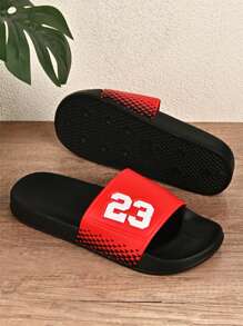 Youth, Campus Student Boy & Girl Indoor Slippers, Bathroom Slippers, Outdoor Beach Slippers, Pool Slippers, Rainy Day Slippers, Soft & Comfortable, Non-Slip Sole, Slippers, Slip-On Sandals, Lucky Number (23) - Red - View 8