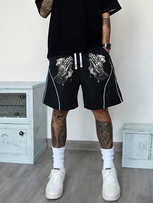 Men's Summer Money Pattern Striped Decorative Casual Outdoor Sports Shorts