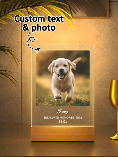 Custom Pet Memorial Night Light, Custom Pet Namn and Date Etiket, Pet Photo With Text Light, Pet Memorial Holder, Pet Gift, Lost Cat and Dog Present, Present för pojkvän/flickvän, Present för pappa/mamma, vänner, anpassad fototext Upplyst skrivbordsnattlampa