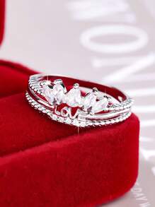1pc Elegant & Romantic Cubic Zirconia Love Design Ring, Suitable For Daily Wear For Women