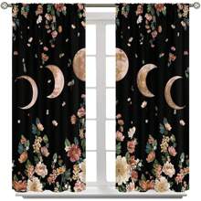 Wildflower Moon Curtains For Kitchen, Spring Flower Star Starry Night Sky Blue Full Moon Farmhouse Plant Botanical Nature Window Curtains For Bedroom Living Room, 28"(W) X 40"(H) - 月球-12 - 查看 6