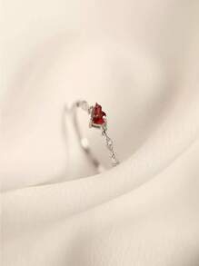 S925 Sterling Silver Plated Gold/Platinum Elegant Minimalist Heart Shaped Ruby Ring, Versatile And Stylish