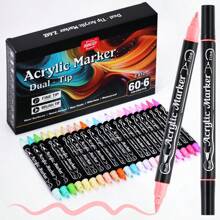 60 kleuren acrylmarkers, markeerstiftset, duurzaam, vervaagt niet snel, geschikt voor schilderen, illustraties, handgemaakte kunst, andere creaties en doe-het-zelfprojecten, geschikt voor papier, stof, hout, steen, plastic, glas, keramiek, pompoen enz., acrylverfmarkers voor kinderen en volwassenen, voor school, begin van het schooljaar, voor kleurboeken, Thanksgiving, Halloween, kerstcadeaus