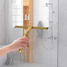 All-Purpose Stainless Steel Shower Squeegee For Shower Glass Door With 2 Adhesive Hooks, Bathroom Cleaner Tool Household Window Mirror Squeegee , Cleaning Tile Wall, Bathroom Decor Fall Decor Back To School - Gold - View 5