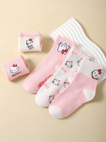 Sanrio 1/2/3/5 Pairs High-Quality Sanrio Hello Kitty Cartoon Mid-Calf Socks For Men And Women, Interesting, Cute, Comfortable Socks Suitable For Summer And Other Seasons, Can Be Used As Gifts For Mother's Day, Father's Day, Easter, Back To School Season, Etc., With Personalized, Fun, Colorful, Anime Cartoon Design