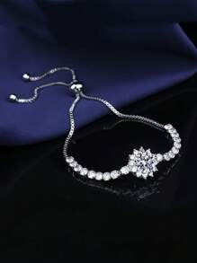 Simple And Fashionable Diamond-Set Flower Bracelet, Adjustable Pull, Women's Style, Can Be Given To Mother, Friends' Gift