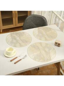 8pcs 38x38cm Round Light Luxury Placemat Gold Round Simple PVC Feather Pattern Placemats Table Mat Home Tea Coffee Dish Coaster Placemat Easy To Clean Wipeable Non-Slip Heat-Resistant Holiday Wedding Party Dining Table Decor - Multicolor - View 5