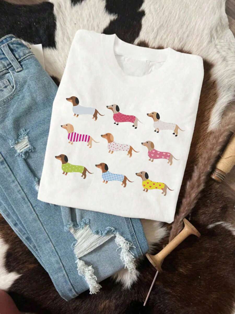 Tween Girls' Casual Graphic Print Crew Neck Short Sleeve T-Shirt Top, Summer - White - View 1