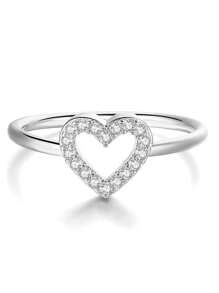 925 Sterling Silver Heart Design Cubic Zirconia Ring, Simple & Fashionable High-Quality Jewelry Gift For Women, Lovers - Silver - View 1