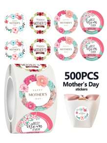 500pcs Mother's Day Stickers, Floral Thank You Mom Labels, Adhesive Labels For Mom's Birthday Cards And Envelopes Packaging, Appreciation Stickers