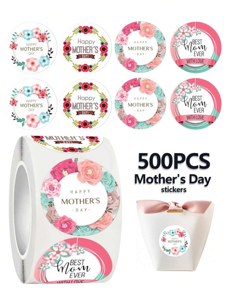 500pcs Mother's Day Stickers, Floral Thank You Mom Labels, Adhesive Labels For Mom's Birthday Cards And Envelopes Packaging, Appreciation Stickers