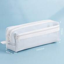 1 Pc Large Grid Mesh Pencil Case Compartment Pen Bag Clear Handheld Multifunction Pencil Pouch Stationery Transparent Makeup Bag - Multicolor - View 18