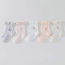 4 Pairs Mixed Baby Cotton Breathable Mesh Short Socks, Girls&Boys Summer Thin Lace Trim Ankle Socks