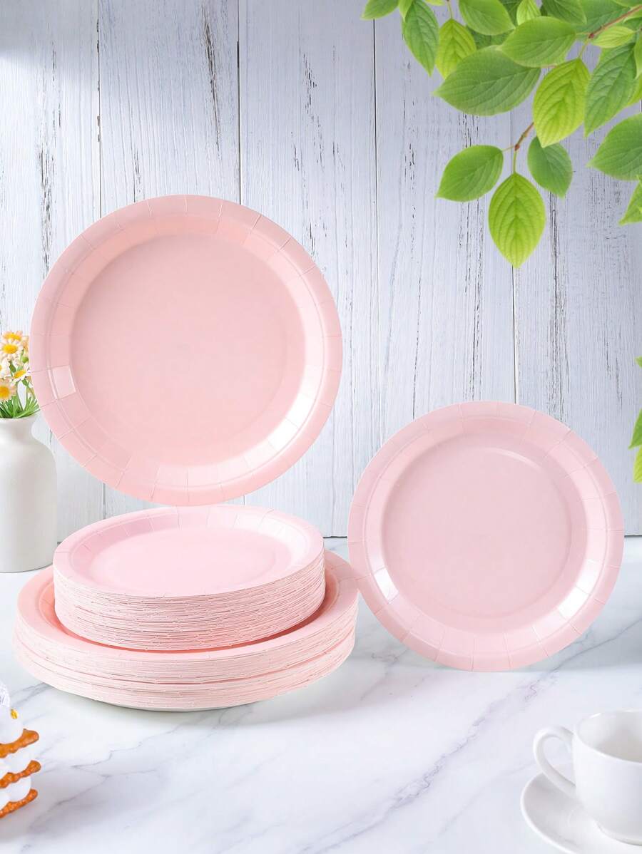 7/9 Inch Light Pink Disposable Paper Plates, Party Supplies, Disposable Party Plates, Party Decorations, Disposable Party, Birthday Party, Gift Party, Celebration Event Decor - Multicolor - View 1