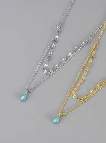 1PC 925 Sterling Silver Layered Chain Opal Pendant Necklace For Women Simple Choker Necklaces Birthday Party Holiday Daily Wear Necklace - Style 2 - View 6