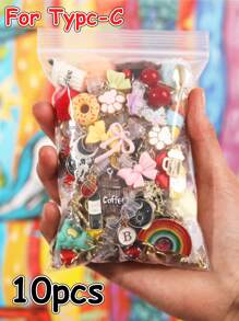 10/15/20/25/30/40/50 pezzi Tappi anti-polvere misti casuali (stile non ripetitivo), accessori per smartphone in lega/resina, ciondoli, piccole decorazioni, charm, cartoni animati, strass, nappe, 3D stereoscopici, gocce piatte di olio ecc. Vari colori, stili, motivi, forme, edizioni da collezione
