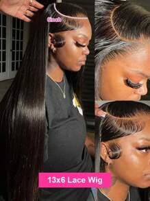 bling hair Straight Lace Front Wigs Human Hair 13x4 HD Transparent Lace Front Human Hair Wigs For Black Women Glueless Brazilian Virgin Hair 13x6 Lace Frontal Wigs Pre Plucked With Baby Hair Hairline - Natural Black - View 8