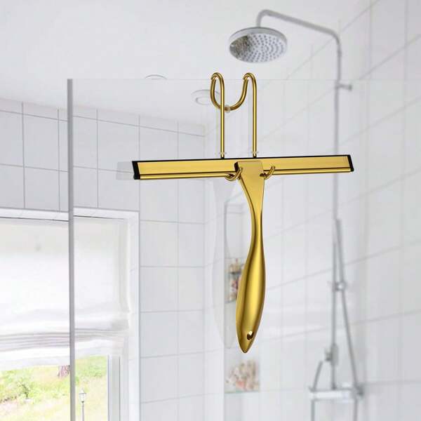 Escurridor de acero inoxidable multiusos para puerta de ducha de vidrio con 2 ganchos adhesivos, herramienta de limpieza para baño, limpiador de ventanas y espejos, limpiador de azulejos y paredes, decoración de baño, decoración de otoño, de vuelta a la escuela