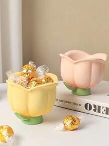 1pc Cute Jewelry Tray, Resin Flower Candy Dish, Decorative Bowl, Jewelry Box, Keychain, Desk & Bathroom Organizer, Floral Home Decor For Bedroom Nightstand, Entrance, Table