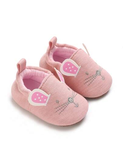 1 Đôi giày đế bằng đi trong nhà hình động vật hoạt hình màu hồng thoải mái cho trẻ sơ sinh/trẻ mới biết đi