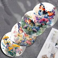 4 件套梦幻蝴蝶/蜻蜓图案木质杯垫、书桌防滑垫、厨房用品、汽车杯托垫、家居装饰和派对用品