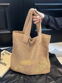 1pc Fashionable Knitted Tote Bag, Mesh Beach Handbag For Summer Vacation, Boho Knit Bag - Large Capacity Women Shoulder Bag