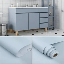 1 卷厚自粘乙烯基壁纸，哑光浅绿色简约图案接触纸，防水防油墙贴，可拆卸砖块和木纹风格，适用于厨房和浴室 - 藍色 - 查看 2