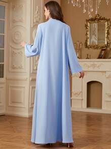 Elegant Moroccan Caftan Robe For Women, Embroidered Stitching Patchwork Design, Long Length, Modest - Blue - View 3