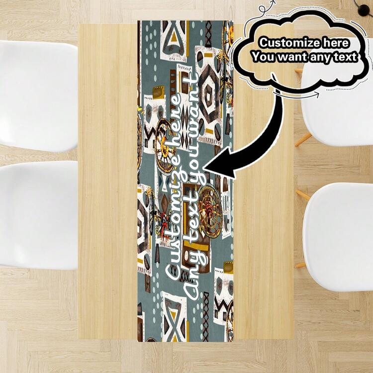 Customizable Bohemian Style Patterned & Text Table Runner, Made Of Polyester Knitted Fabric, Machine-Made, Family Name & Blessing Text Customizable, Perfect Home & Dining Decoration Gift, Suitable For All Seasons - Multicolor - View 57