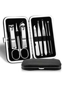 美甲修脚套装，指甲钳套装，专业修甲工具套装，带豪华旅行收纳盒，黑色 - 黑色 - 查看 18