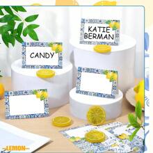 卡普里柠檬座位卡柠檬和蓝色瓷砖桌名卡帐篷卡自助餐卡食物标签用于餐桌布置生日新娘送礼会意大利黄柠檬和阿马尔菲海岸派对装饰